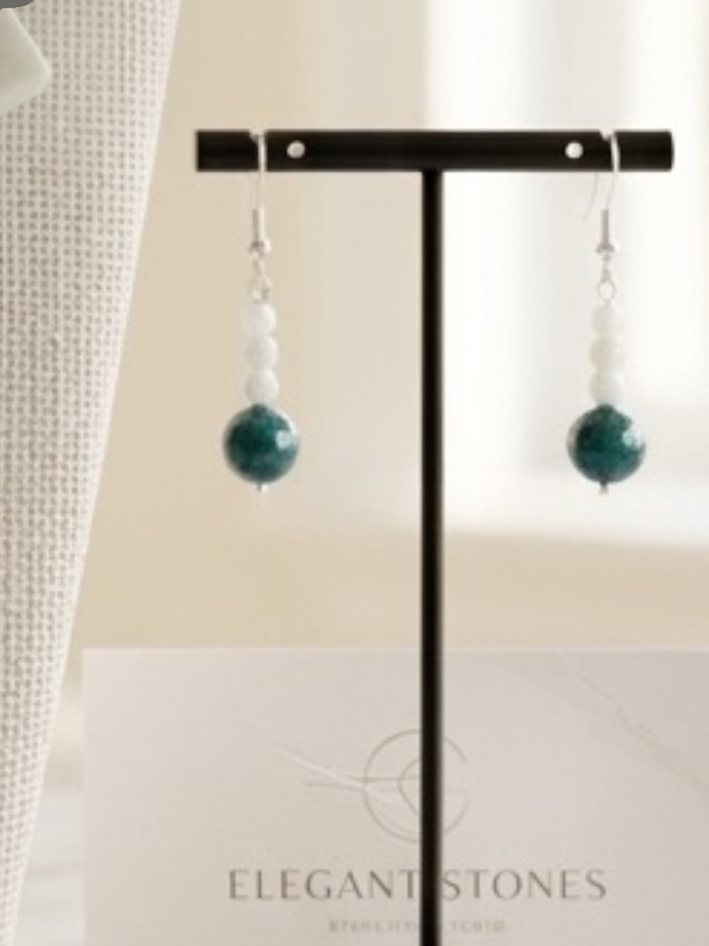 Faceted Chrysocolla, Marble & Mother of Pearl Necklace and Earring Set - Picture 2 of 3